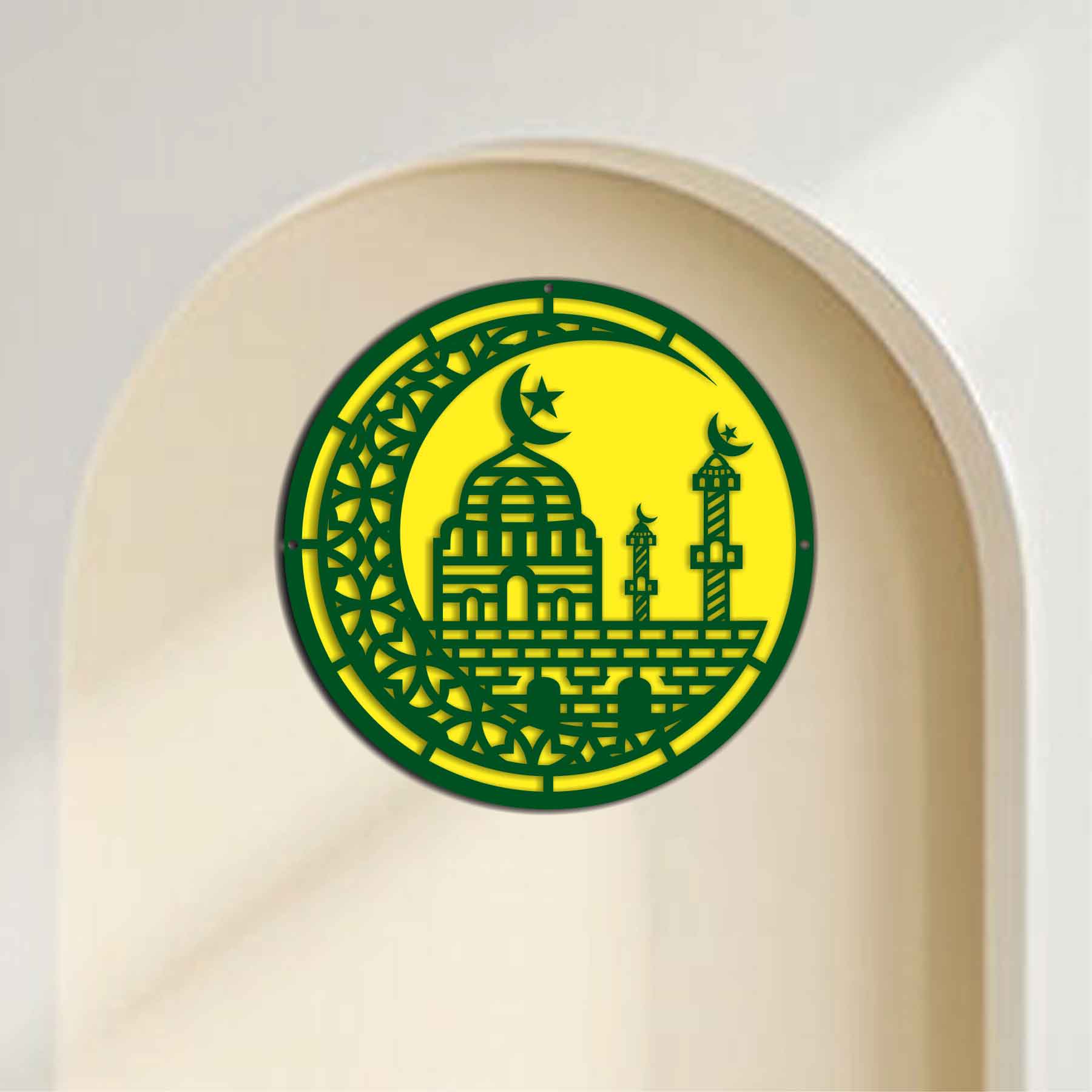 Bordered Moon Mosque Premium Metal Wall Art